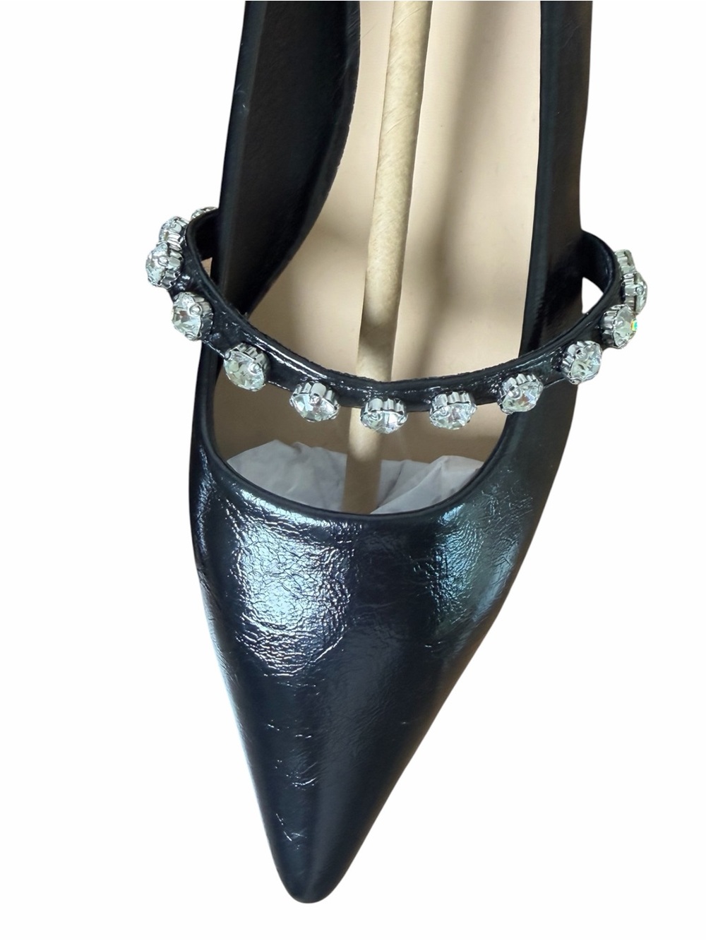 C. Paravano Black Crystal Mary Jane Flats Pointed Toe Lambskin EU 38 US 7.5 - Picture 10 of 12